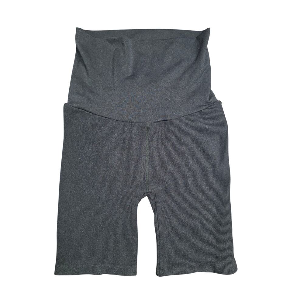 Isabel Maternity Black Bike Shorts Seamless Ribbed - Size Small - NWT